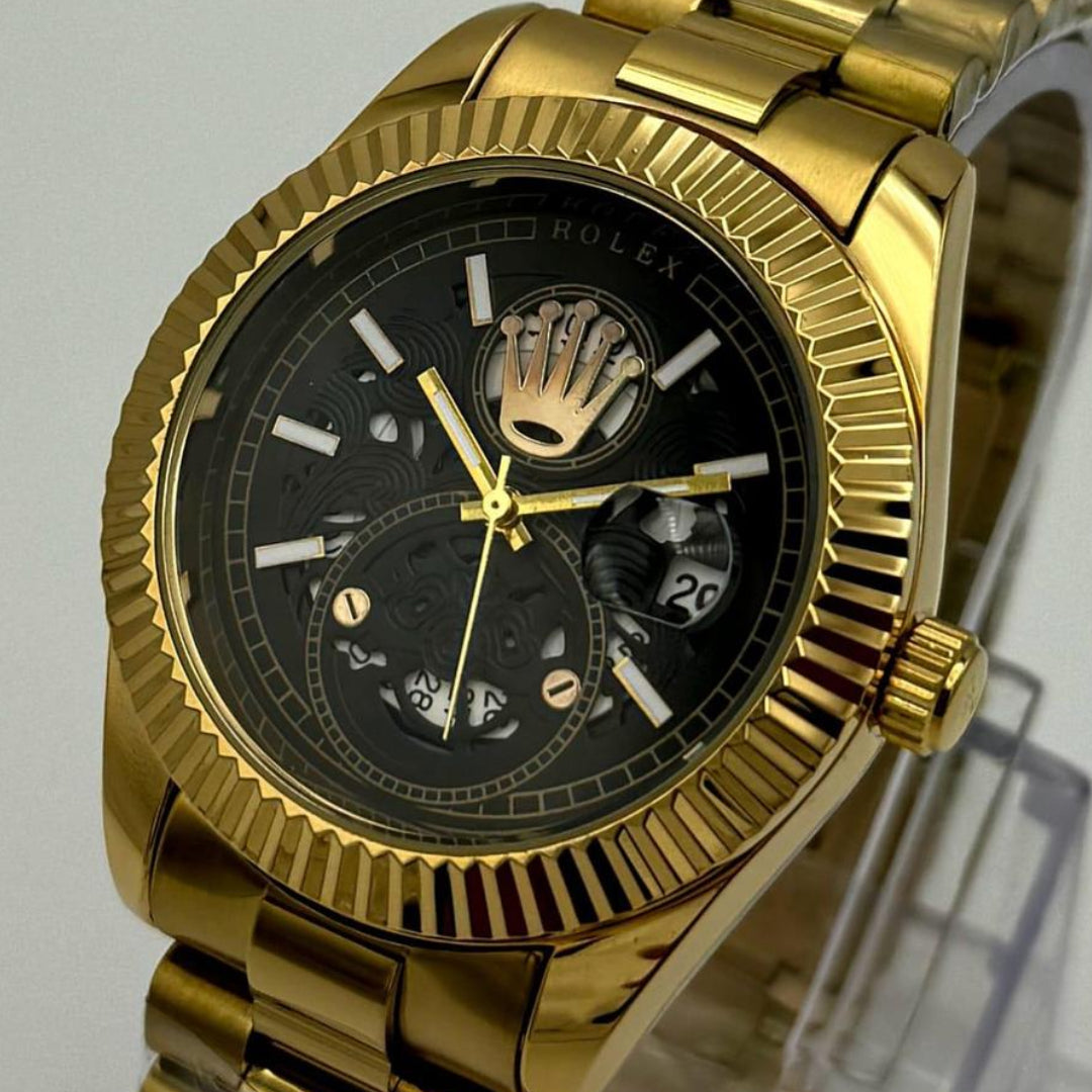 Stainless Steel Gold and black luxury watch for men